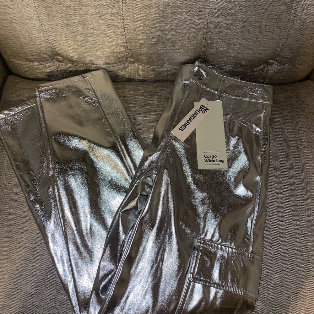 Silver Cargo Wide-Leg Pants